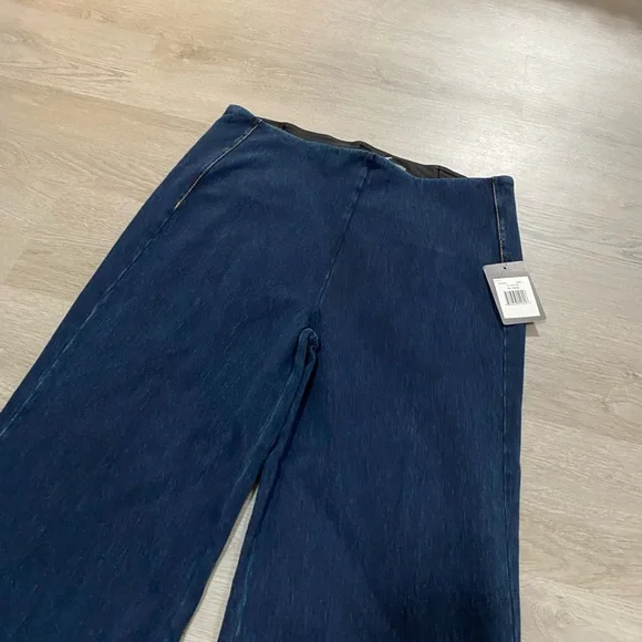 Lysse NEW York dark wash denim wide leg trousers pull-on jeans long inseam large - Picture 3 of 10